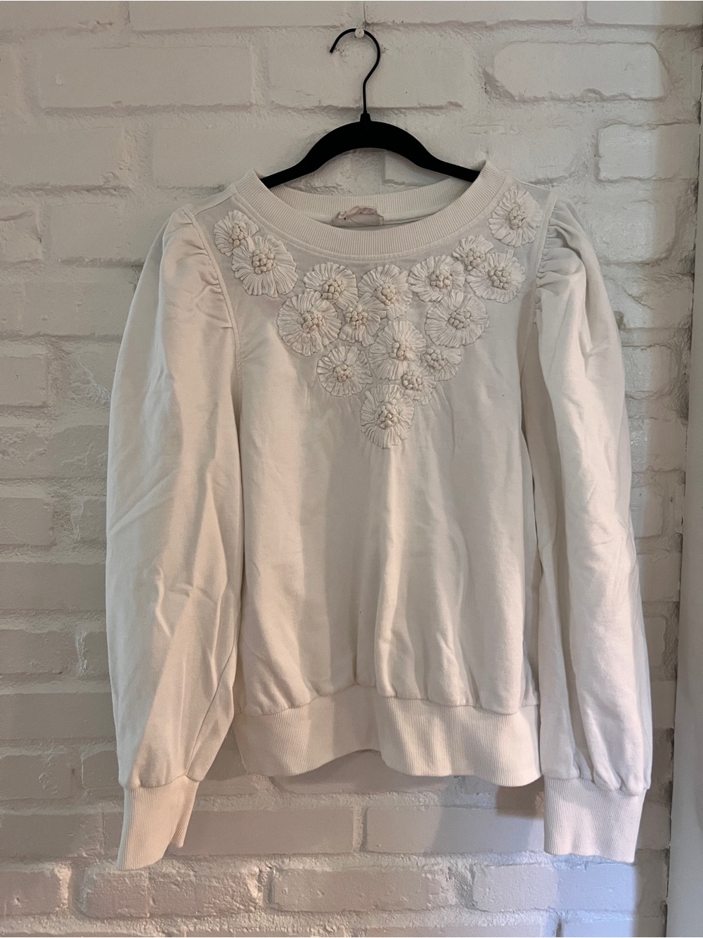 Anthropologie Cream Floral Appliqué Sweatshirt